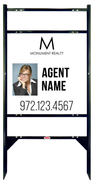 Angle Iron Frame w 2 Rider Inserts and Agent Photo Sign Panel Unit, 24h x 24w, Steel