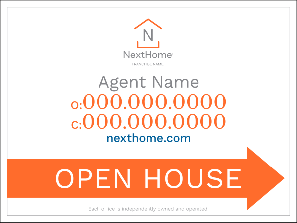 Directional Open House Sign Panel, Corrugated 4mm, 18h x 24w