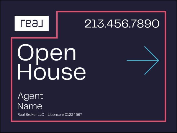 Directional Agent Name Open House Sign Panel, 18h x 24w, 4mm Corrugated
