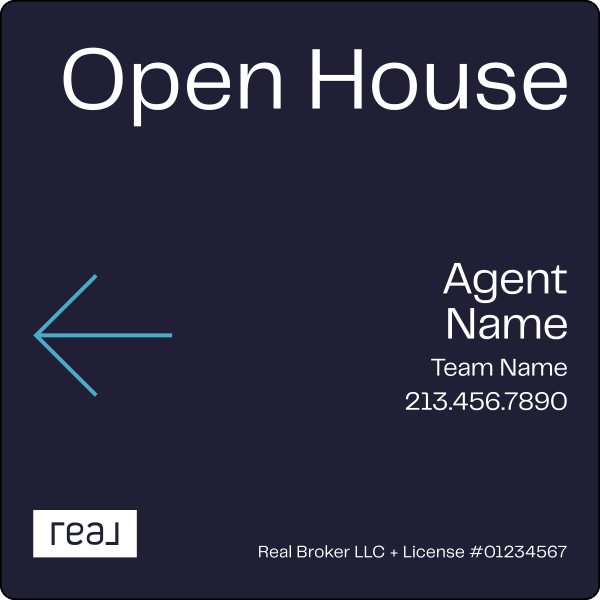 Agent Name w Team Name Open House, SF Sign Panel, 20h x 20, 3MM Aluminum Composite