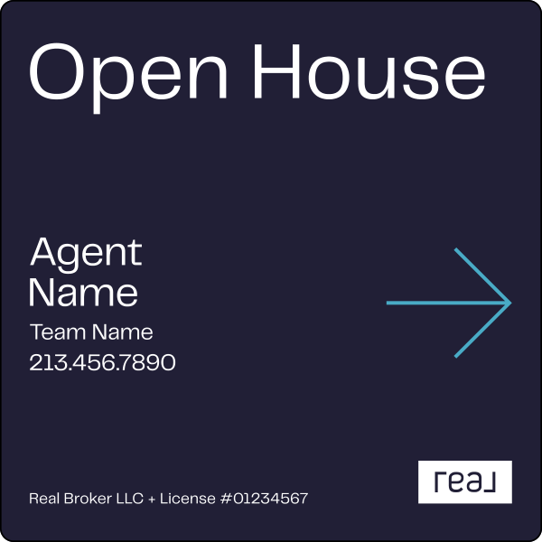 Agent Name w Team Name Open House, SF Sign Panel, 20h x 20, 3MM Aluminum Composite