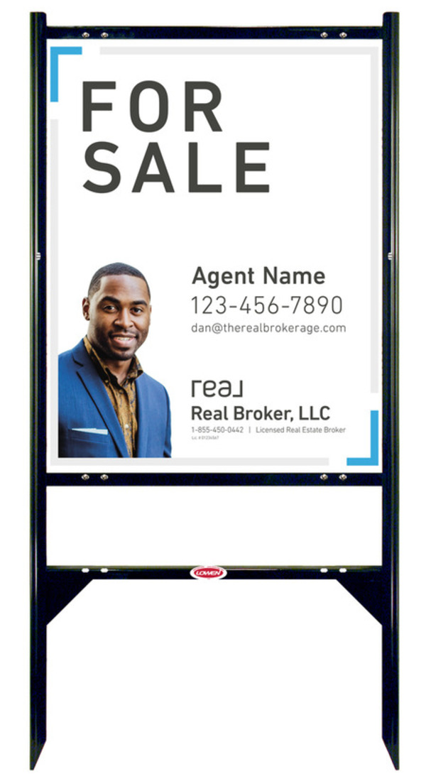 Angle Iron Frame with One Rider Inserts and Agent Photo Sign Panel Unit, 30h x 24w