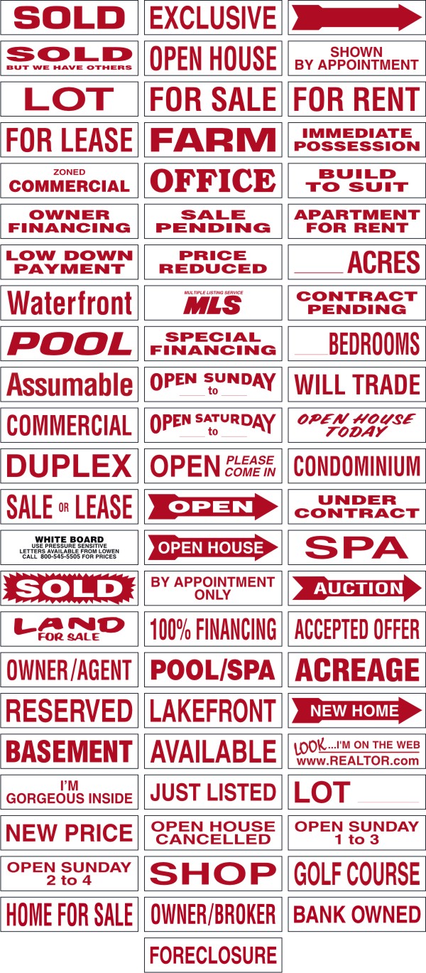 Real Estate Message Sign Rider, 24 GA Steel 6h x 24w