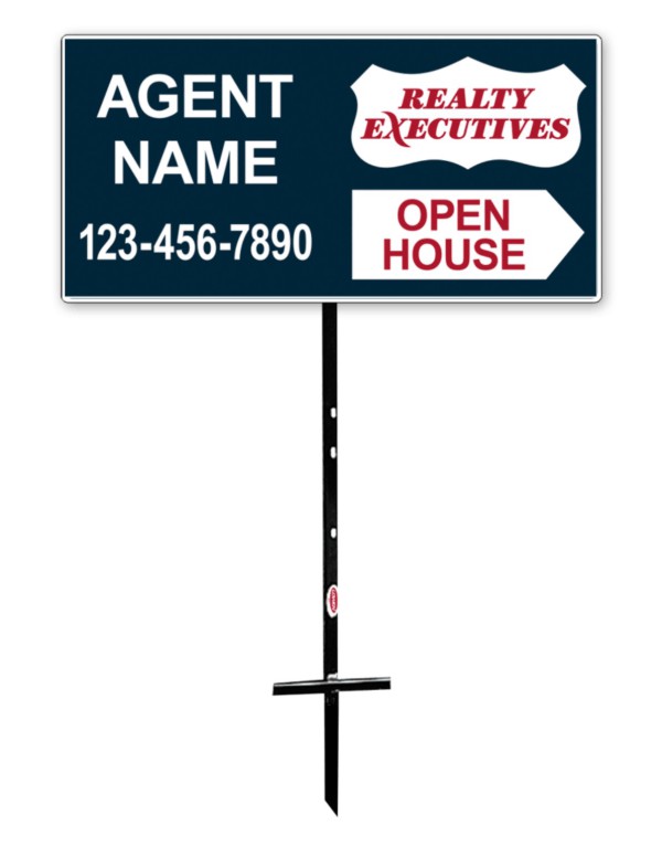 real estate open house sign panel and angle iron sign stake, 24 GA steel 12h x 24w