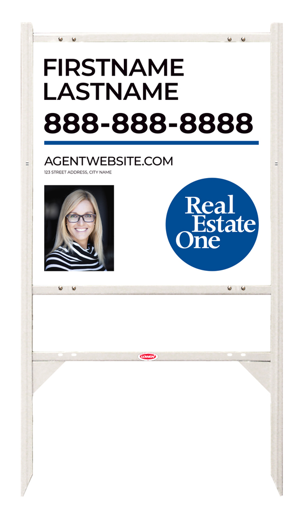 Reflective Angle Iron Frame w 1 Rider Inserts and Agent Photo Sign Panel Unit, 24h x 24w, .040 Aluminum