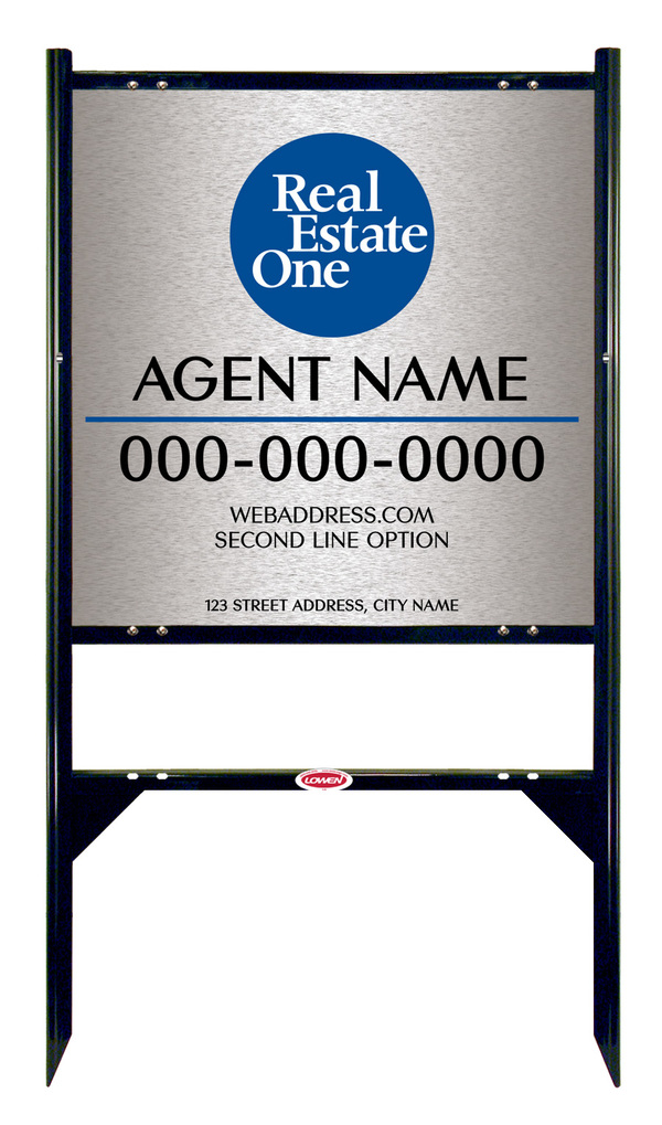 Angle Iron Frame w 1 Rider Inserts and Longest Agent Name Sign Panel Unit, 24h x 24w, 3MM Brushed Aluminum Composite