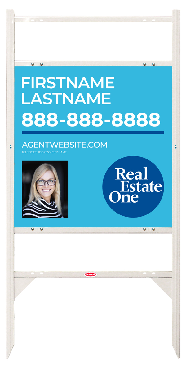 Reflective Angle Iron Frame w 2 Rider Inserts and Agent Photo Sign Panel Unit, 24h x 24w, .040 Aluminum