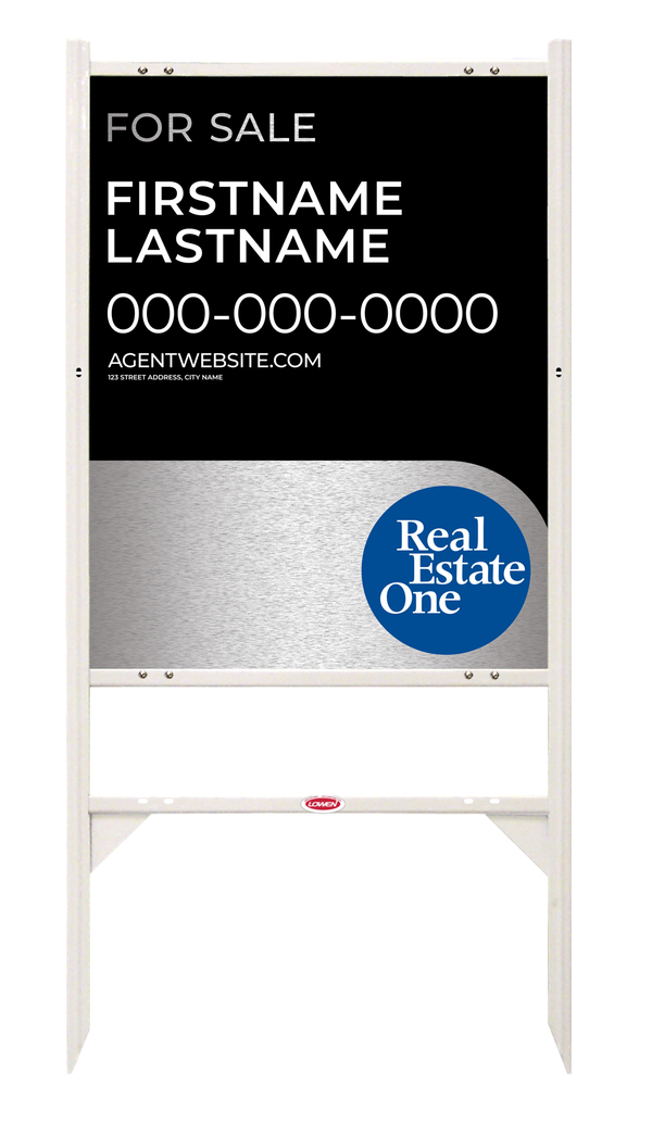 Angle Iron Frame w 2 Rider Inserts and Agent Name Sign Panel Unit, 30h x 24w, 3MM Brushed Aluminum Composite